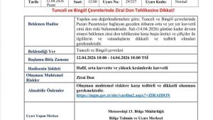 Bingöl ve Tunceli’de Zirai Don Uyarısı Yapıldı